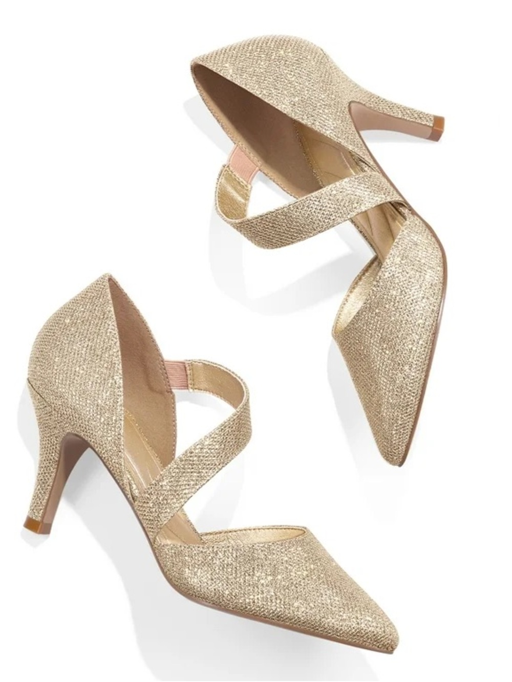 Pennysue Women's Gold Strappy Short Heels With Pointed Toes